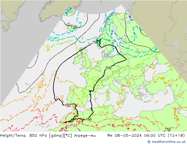 Height/Temp. 850 hPa Arpege-eu Mi 08.05.2024 06 UTC