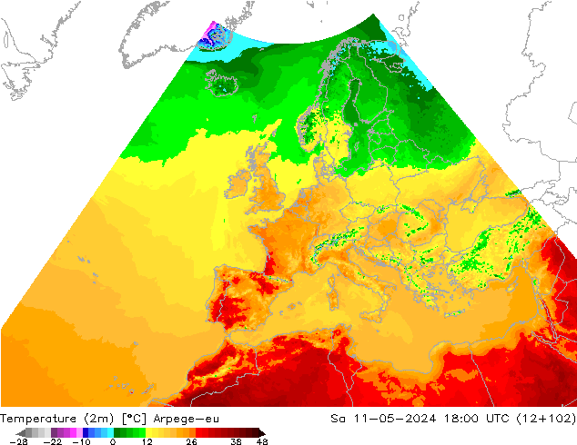 Temperature (2m) Arpege-eu Sa 11.05.2024 18 UTC