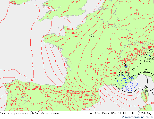 Bodendruck Arpege-eu Di 07.05.2024 15 UTC