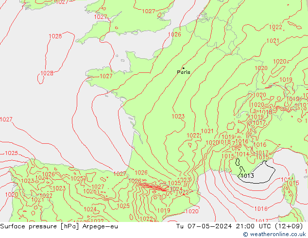 pression de l'air Arpege-eu mar 07.05.2024 21 UTC