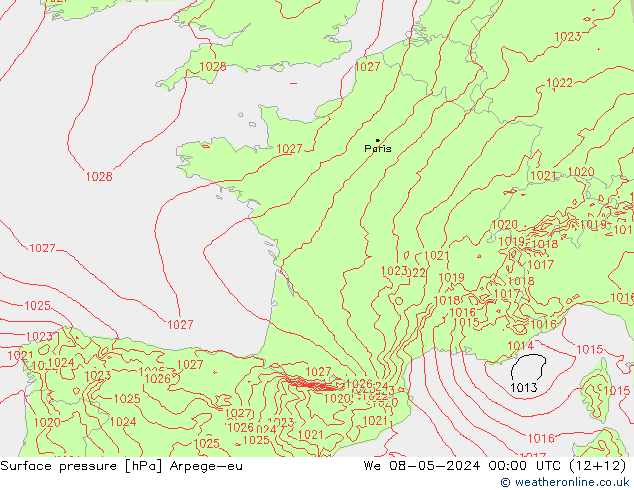 Bodendruck Arpege-eu Mi 08.05.2024 00 UTC