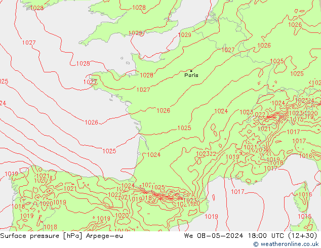 Bodendruck Arpege-eu Mi 08.05.2024 18 UTC