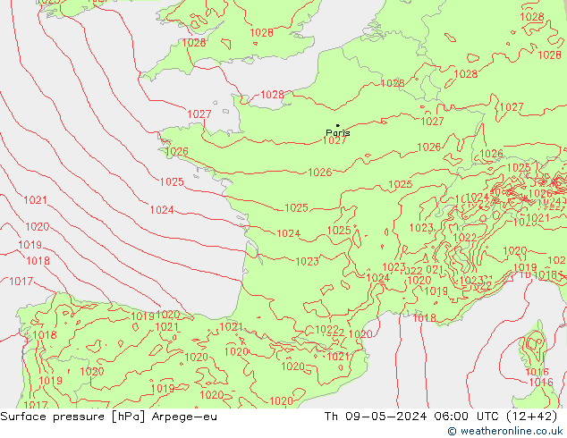 ciśnienie Arpege-eu czw. 09.05.2024 06 UTC