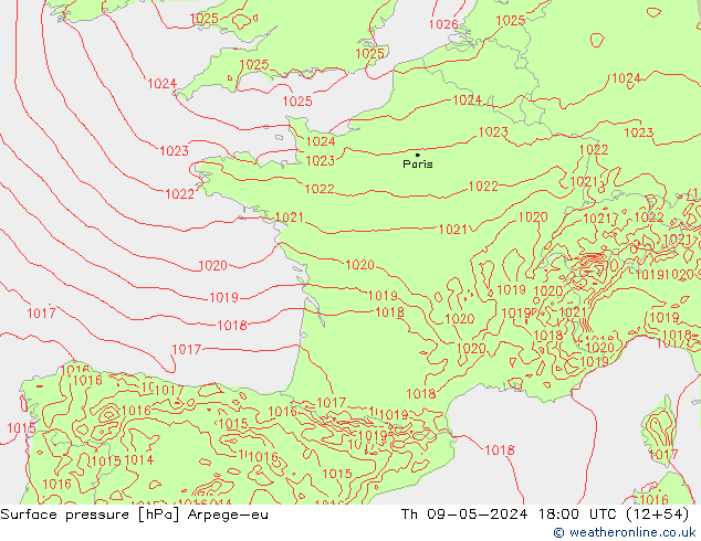 Luchtdruk (Grond) Arpege-eu do 09.05.2024 18 UTC