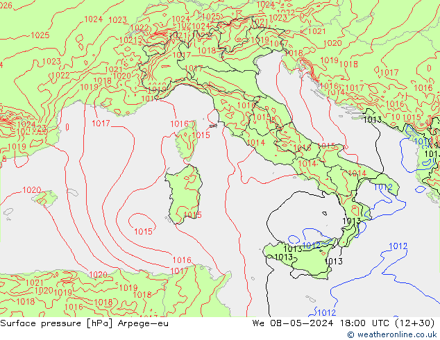 Bodendruck Arpege-eu Mi 08.05.2024 18 UTC