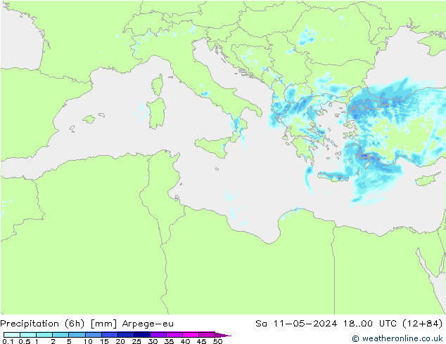 Precipitação (6h) Arpege-eu Sáb 11.05.2024 00 UTC
