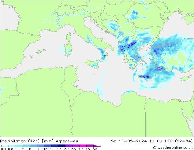 Totale neerslag (12h) Arpege-eu za 11.05.2024 00 UTC
