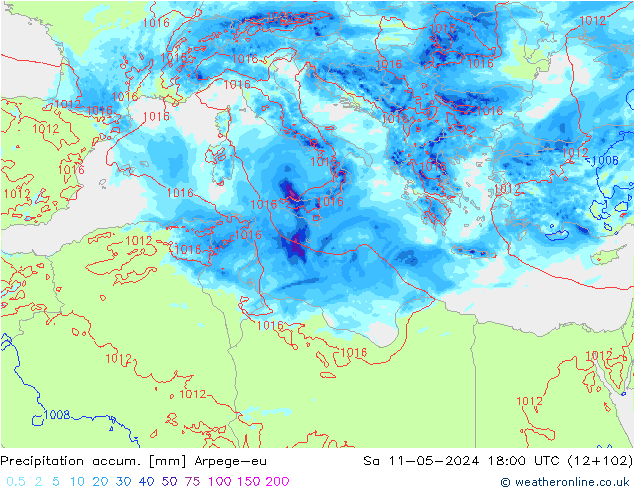 Precipitation accum. Arpege-eu Sa 11.05.2024 18 UTC