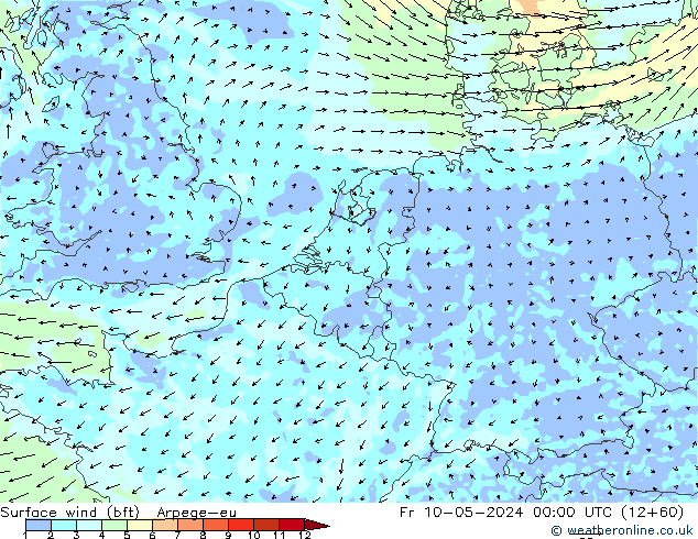 Surface wind (bft) Arpege-eu Fr 10.05.2024 00 UTC