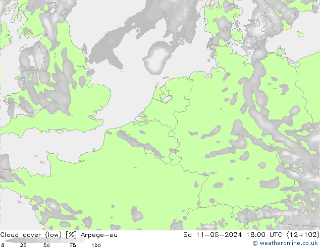 zachmurzenie (niskie) Arpege-eu so. 11.05.2024 18 UTC