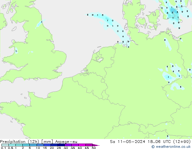 Totale neerslag (12h) Arpege-eu za 11.05.2024 06 UTC