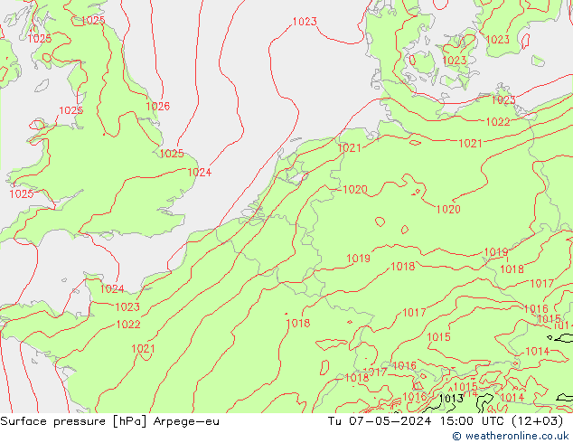 Surface pressure Arpege-eu Tu 07.05.2024 15 UTC