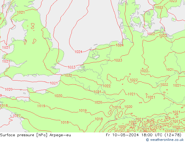 Atmosférický tlak Arpege-eu Pá 10.05.2024 18 UTC