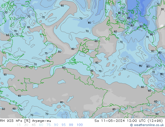 RH 925 hPa Arpege-eu sab 11.05.2024 12 UTC