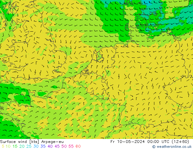 Surface wind Arpege-eu Pá 10.05.2024 00 UTC