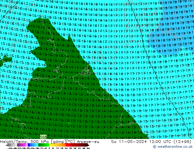 Height/Temp. 500 гПа Arpege-eu сб 11.05.2024 12 UTC