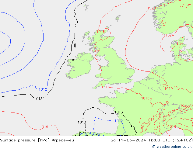 Atmosférický tlak Arpege-eu So 11.05.2024 18 UTC