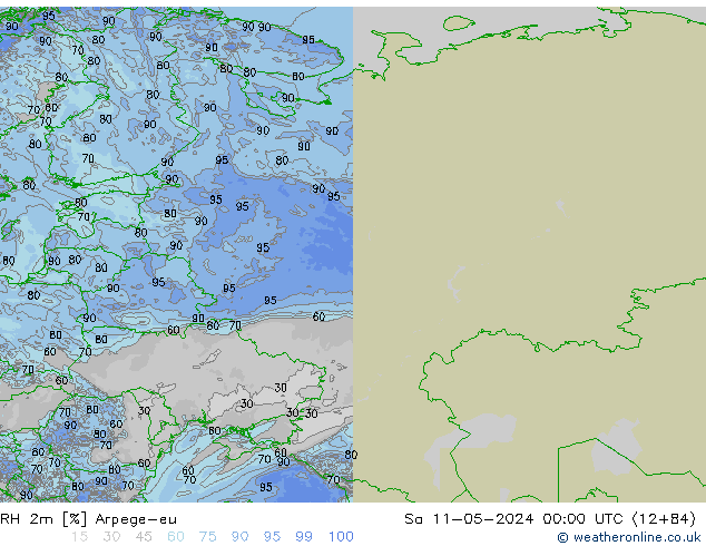 RH 2m Arpege-eu Sa 11.05.2024 00 UTC