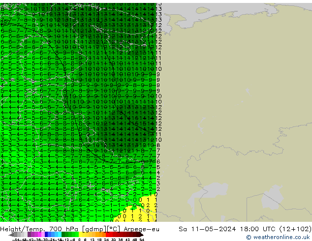 Height/Temp. 700 гПа Arpege-eu сб 11.05.2024 18 UTC