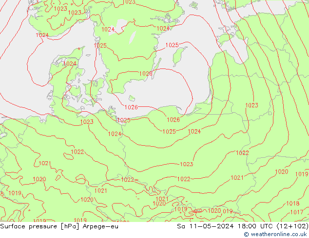 Atmosférický tlak Arpege-eu So 11.05.2024 18 UTC