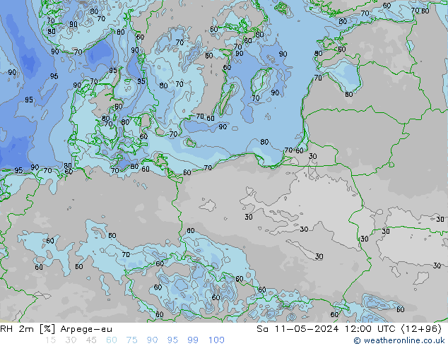 RH 2m Arpege-eu Sa 11.05.2024 12 UTC