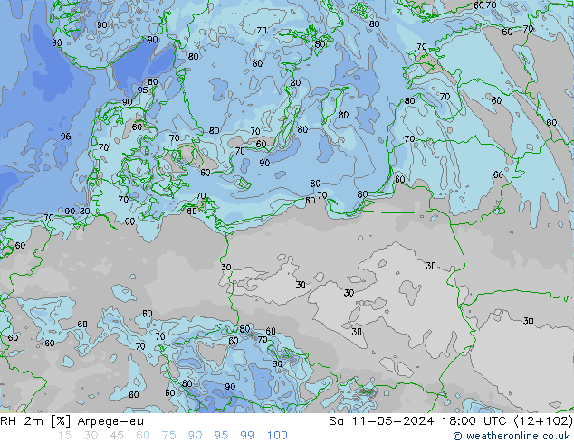 RH 2m Arpege-eu sab 11.05.2024 18 UTC