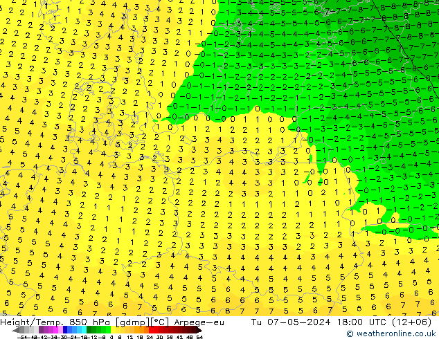 Height/Temp. 850 hPa Arpege-eu wto. 07.05.2024 18 UTC