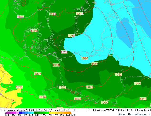 Thck 850-1000 hPa Arpege-eu Sa 11.05.2024 18 UTC