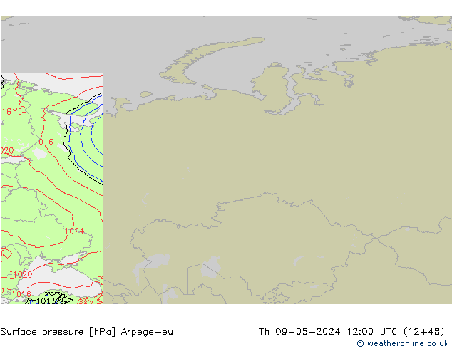 Pressione al suolo Arpege-eu gio 09.05.2024 12 UTC