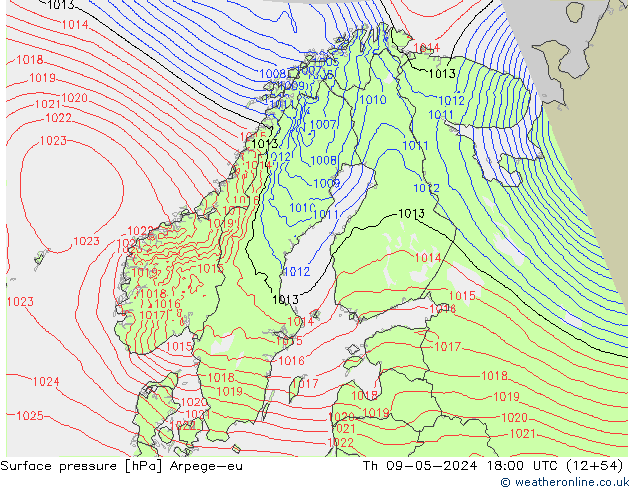 приземное давление Arpege-eu чт 09.05.2024 18 UTC