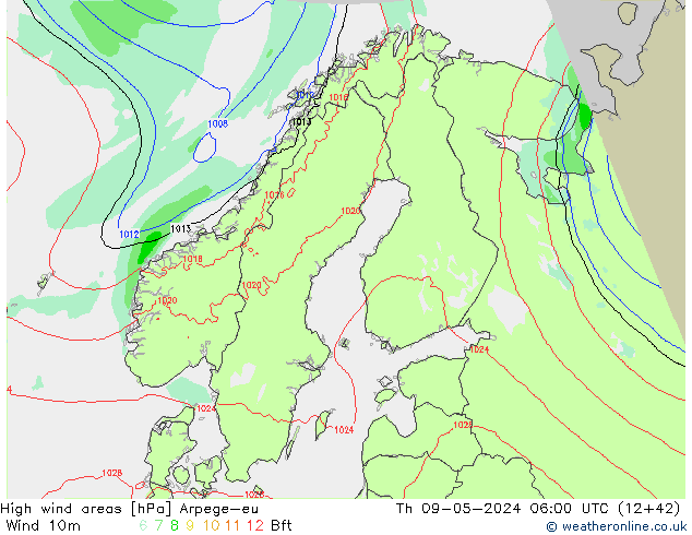 High wind areas Arpege-eu jeu 09.05.2024 06 UTC