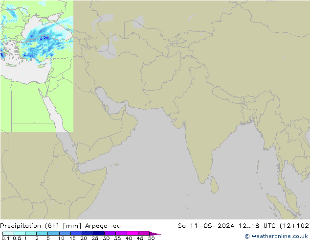 Totale neerslag (6h) Arpege-eu za 11.05.2024 18 UTC