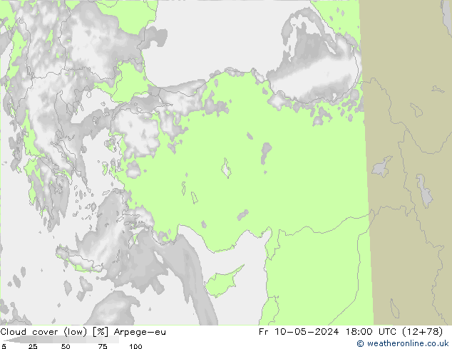 Nuages (bas) Arpege-eu ven 10.05.2024 18 UTC