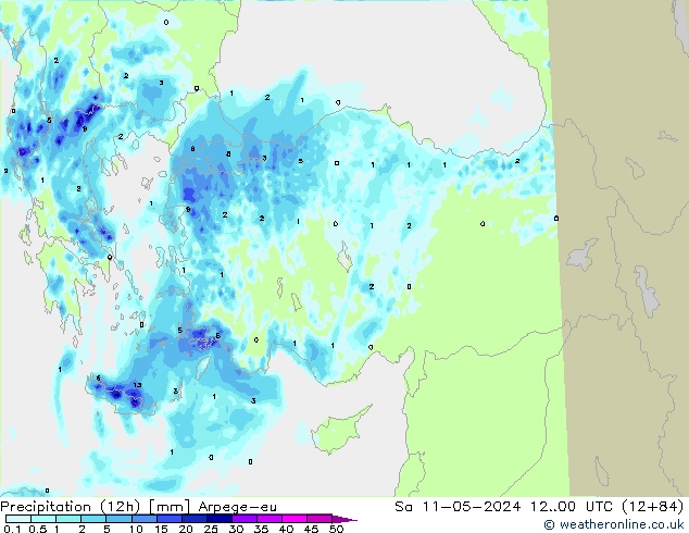 Precipitação (12h) Arpege-eu Sáb 11.05.2024 00 UTC