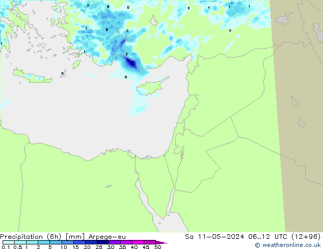 Precipitazione (6h) Arpege-eu sab 11.05.2024 12 UTC