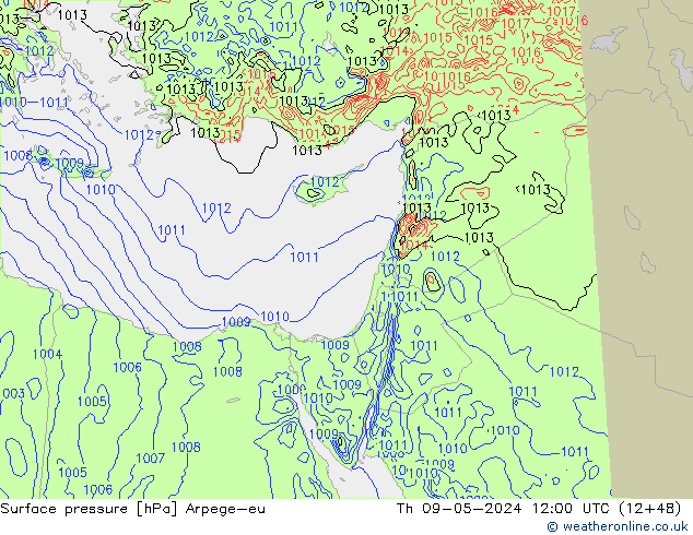 Presión superficial Arpege-eu jue 09.05.2024 12 UTC