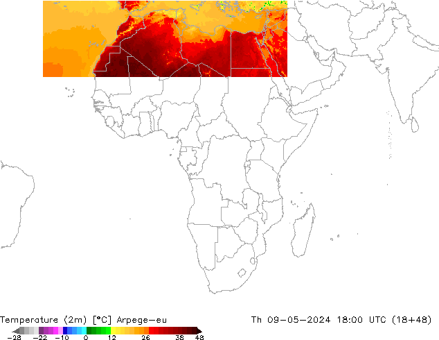 mapa temperatury (2m) Arpege-eu czw. 09.05.2024 18 UTC