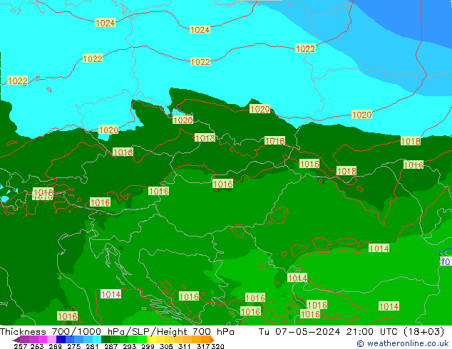 Thck 700-1000 hPa Arpege-eu Ter 07.05.2024 21 UTC