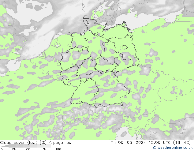 nízká oblaka Arpege-eu Čt 09.05.2024 18 UTC