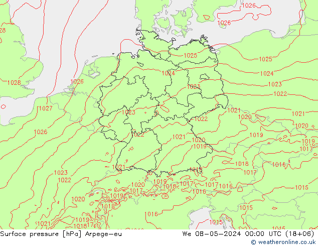 Surface pressure Arpege-eu We 08.05.2024 00 UTC