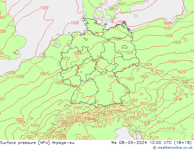 pression de l'air Arpege-eu mer 08.05.2024 12 UTC