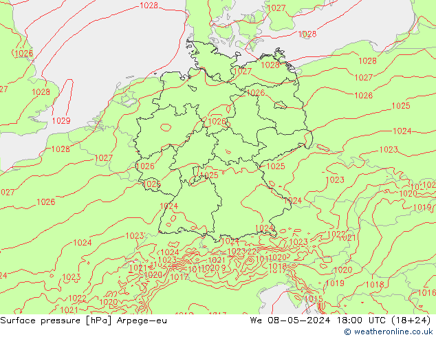 Presión superficial Arpege-eu mié 08.05.2024 18 UTC