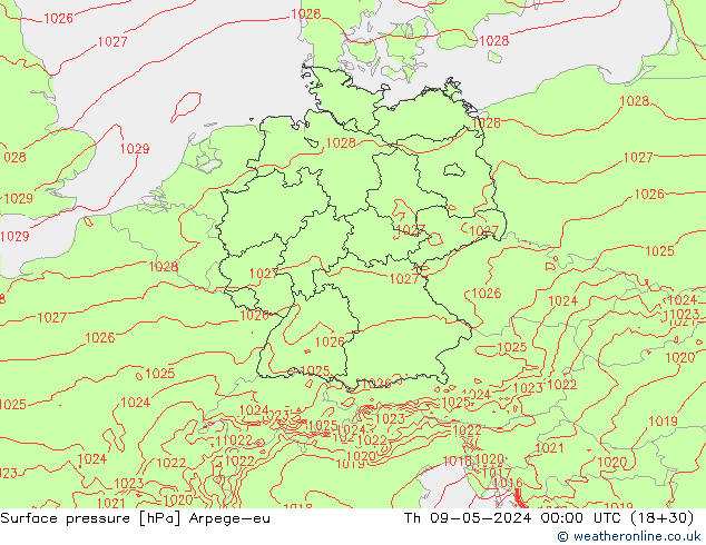 ciśnienie Arpege-eu czw. 09.05.2024 00 UTC