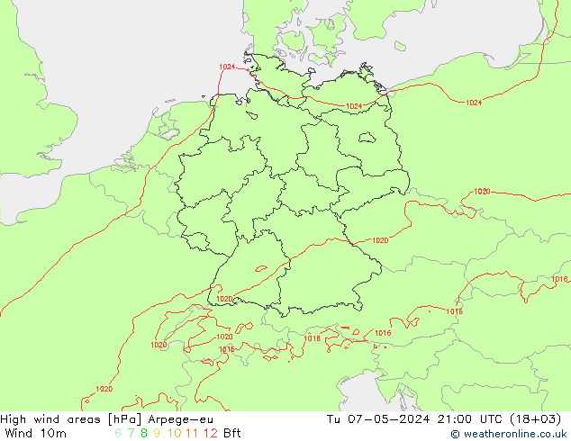 High wind areas Arpege-eu Ter 07.05.2024 21 UTC