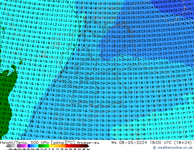 Height/Temp. 500 hPa Arpege-eu śro. 08.05.2024 18 UTC