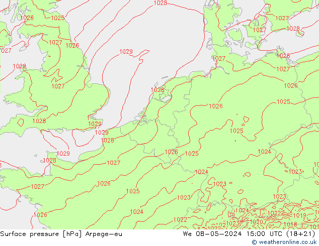 Surface pressure Arpege-eu We 08.05.2024 15 UTC