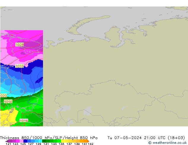 Espesor 850-1000 hPa Arpege-eu mar 07.05.2024 21 UTC
