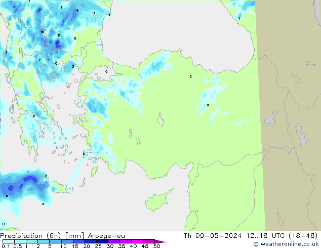 Yağış (6h) Arpege-eu Per 09.05.2024 18 UTC