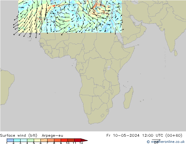 Surface wind (bft) Arpege-eu Fr 10.05.2024 12 UTC