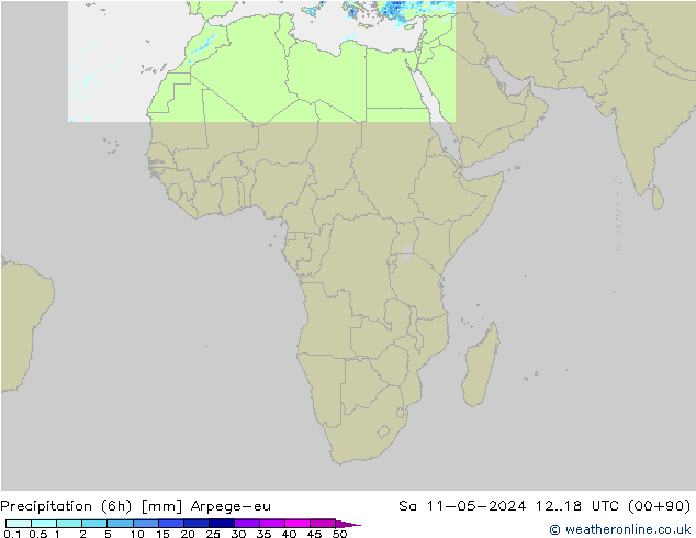 Precipitação (6h) Arpege-eu Sáb 11.05.2024 18 UTC